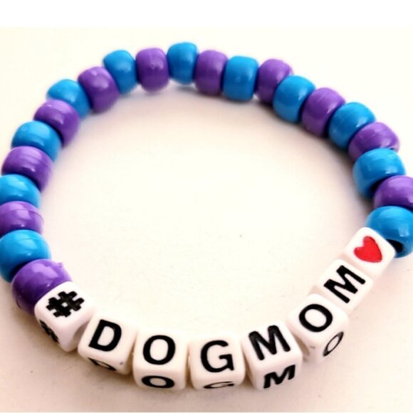 Dog Mom Kandi Word Bracelet Turquoise and Purple - Picture 2 of 3